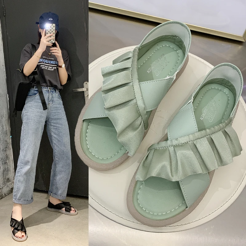 

Женские пляжные туфли, гофрированная подошва из говяжьих сухожилий, удобные и мягкие, модные роскошные сандалии, лето