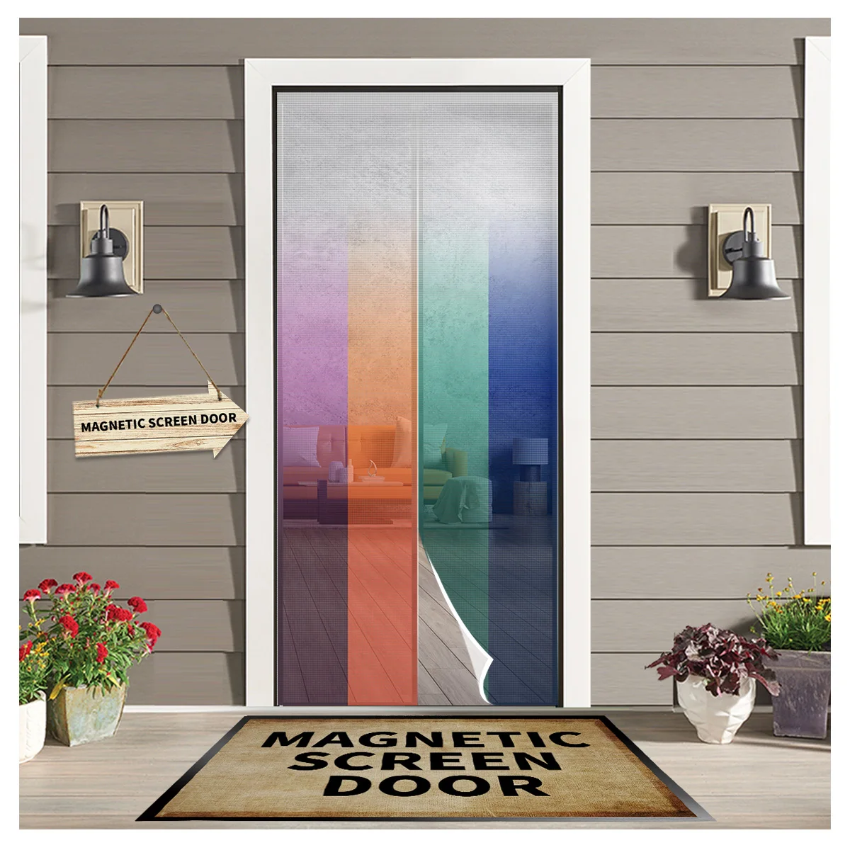 

Gradient Stripes Color Magnetic Screen Door Curtain Living Room Bedroom Kitchen Anti-mosquito Window Screen