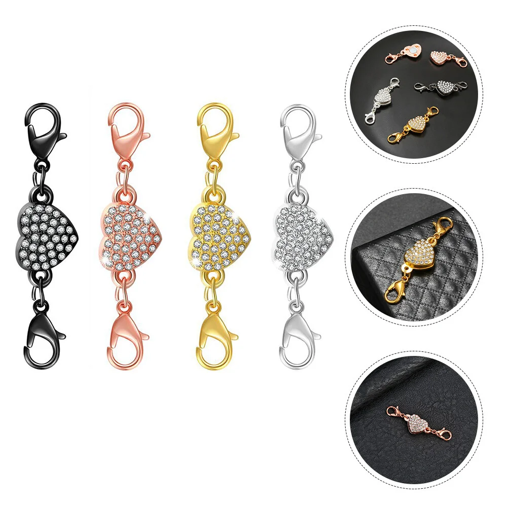 4 Pcs Metal Button Heart Jewelry Magnetic Clasps Bracelet Necklace Buckles Alloy DIY Lovers Connector