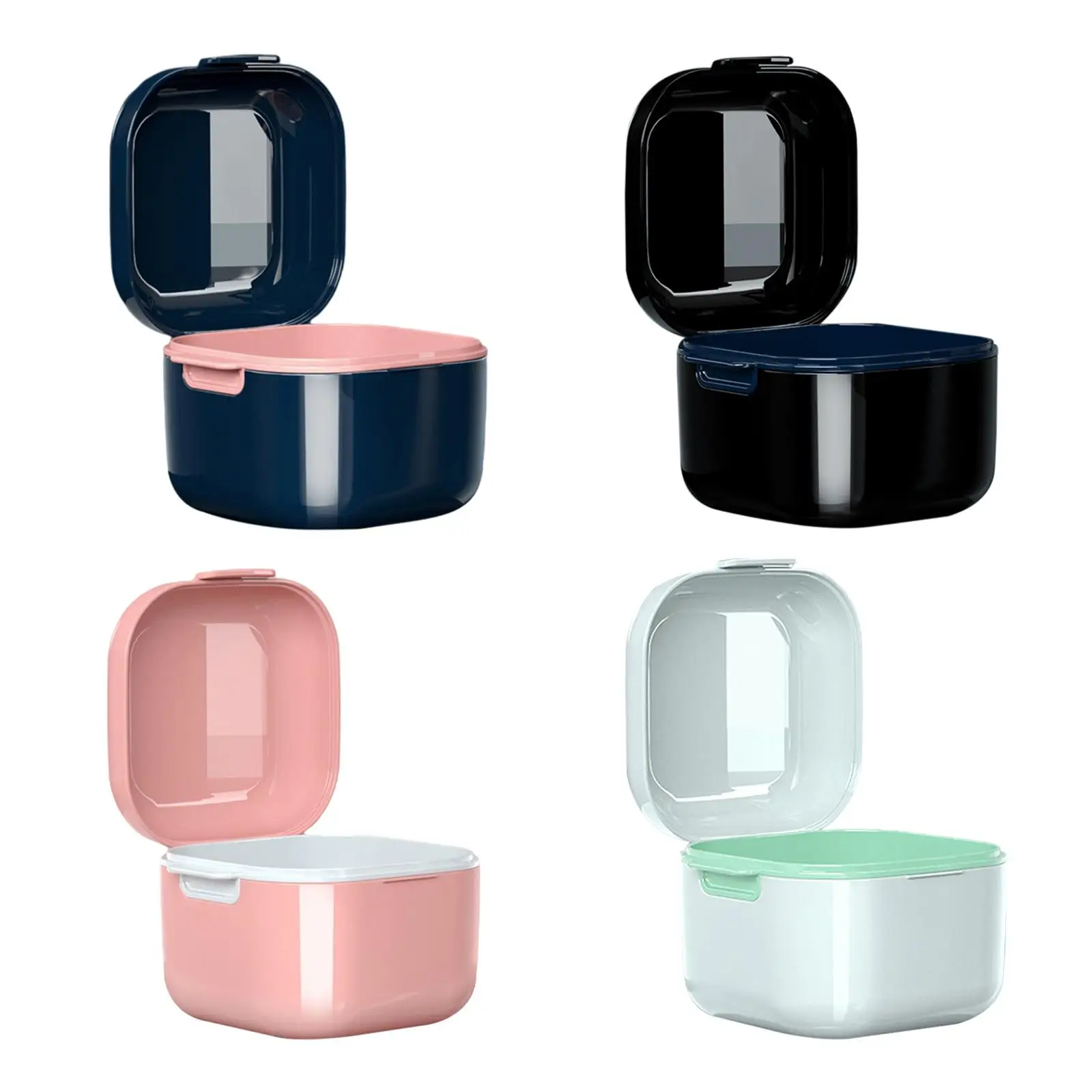 

Denture Case with Strainer Basket Complete Clean Care Supplies Denture Cup for Night Guard Gum Retainer Clear Braces