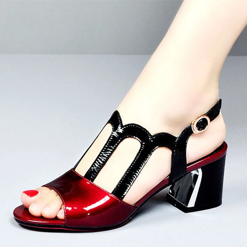 

Women Peep Toe Sandals New Summer Heels Square Mid Heel Ankle Buckle Hollow Out Shoes Korean Style Female Footware Heels Sandal