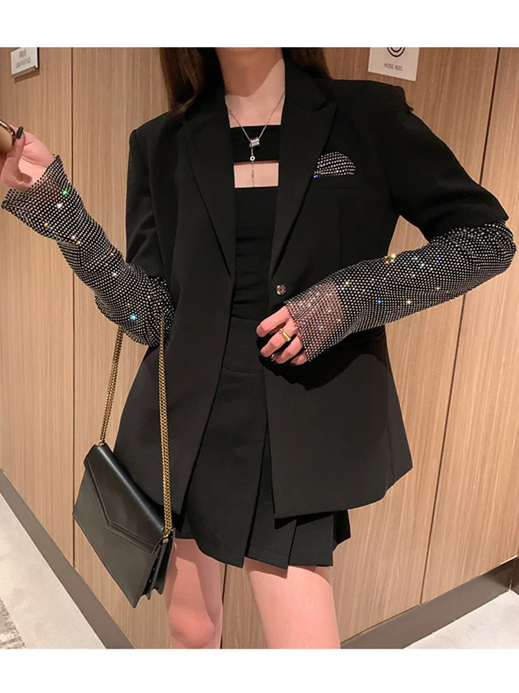 

M GIRLS Black Spring Blazer For Women Notched Collar Long Sleeve Solid Minimalist Blazers Female Fashion Clothing Style New