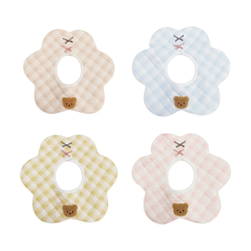 

2022 New Cartoon Bear 360Degree Rotation Burp Cloth Baby Flower Shape Feeding Bib Bandana