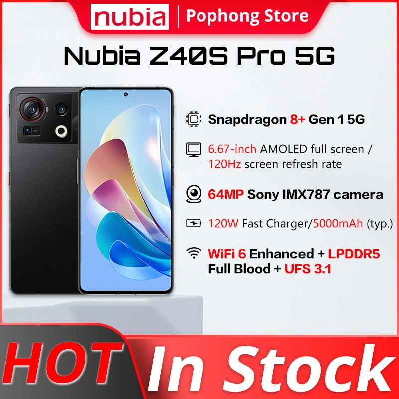Najtaniej Nubia Z40s Pro 5G Telefon Komórkowy 6.67 Cal 144Hz Ekran Snapdragon Gen 8 + Octa Core 80W/120W Szybkie ładowanie 50MP Potrójna Kamera NFC