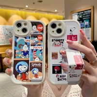 cartoon snoopy luxury lanyard phone cases for iphone 13 12 11 pro max xr xs max 8 x 7 se 2020 couple anti drop soft cover gift