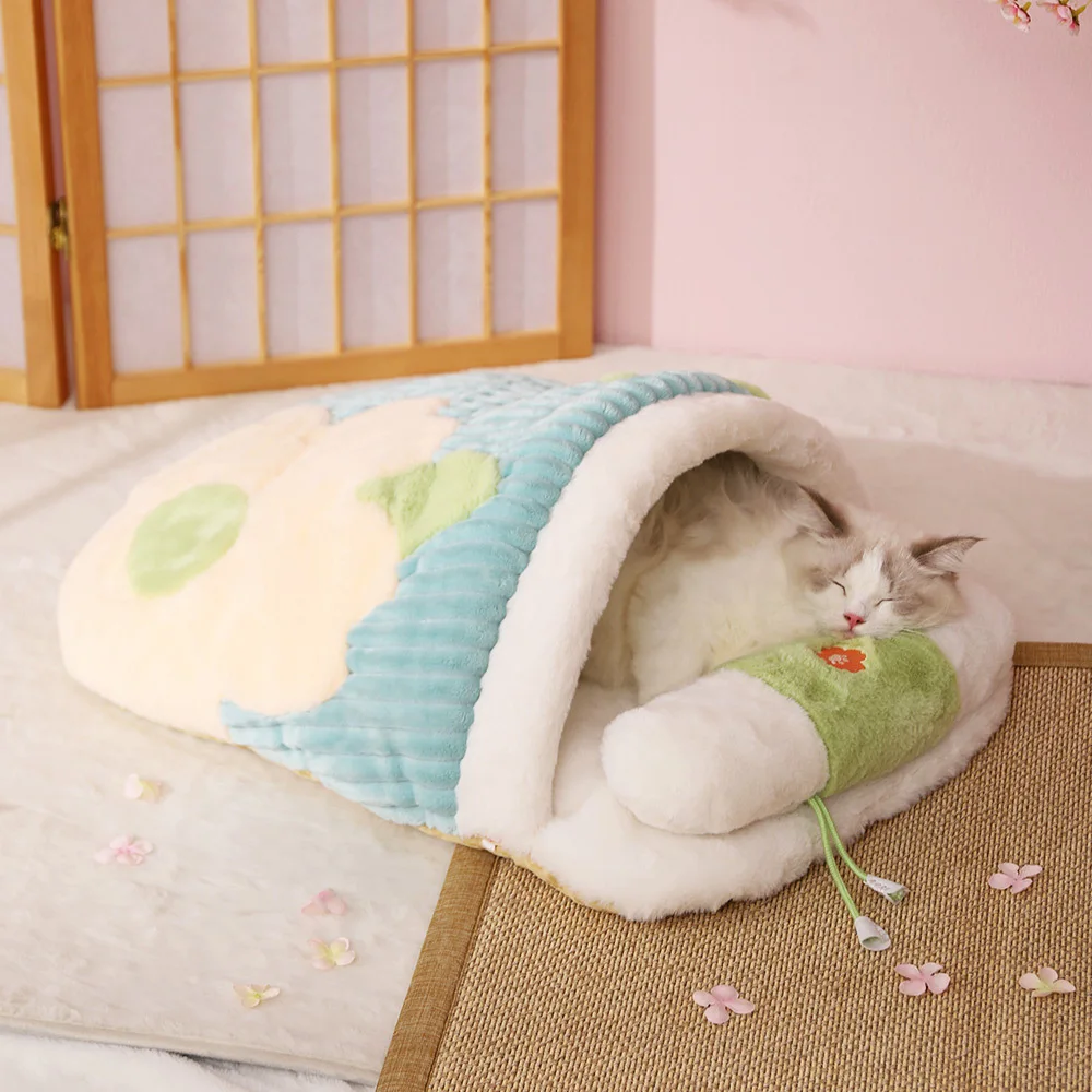 

Кровать для кошек, теплый спальный мешок, Глубокая пещера, зимний съемный домик для домашних животных, подушка для собак с подушкой
