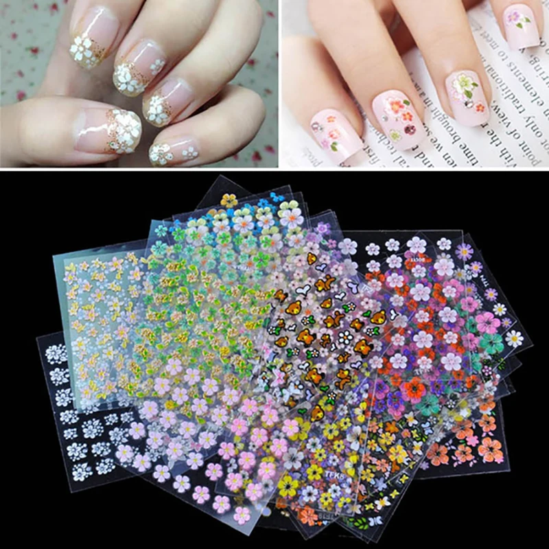 

10 Sheet 3D Nail Stickers Set Mixed Floral Geometric Nail Art Water Transfer Decals Sliders Flower Leaves Manicures Decorations
