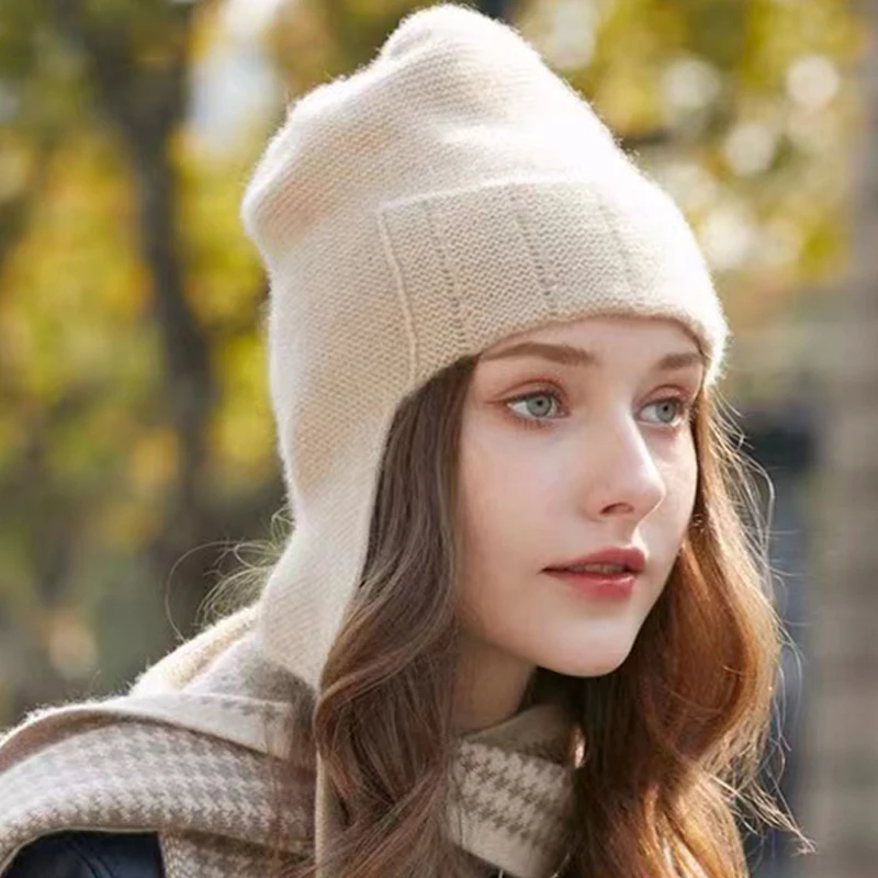 Spring Retro Style Cashmere Ear Cap Soft Knitted Hat for Women Warm кепка женская Gorra шапка с ушками 비니 Hats for Women