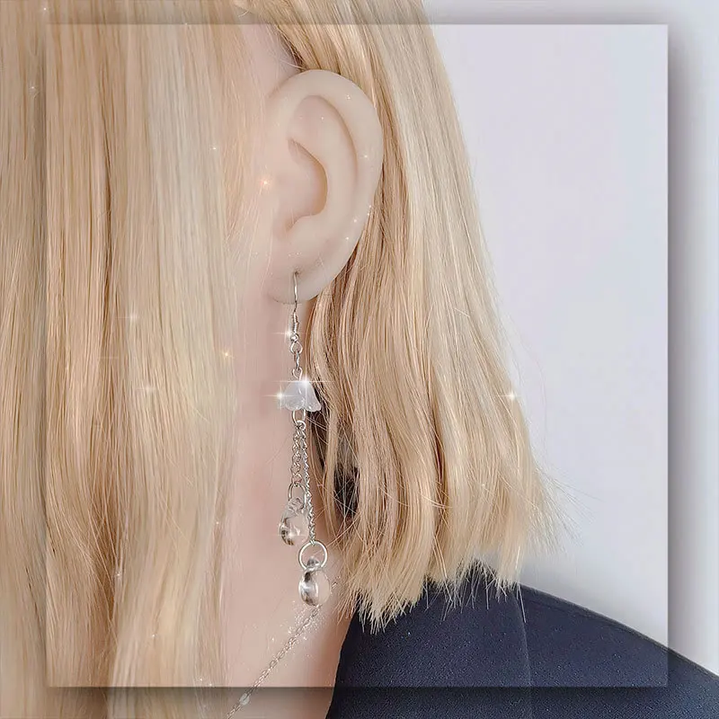 

Small Fresh Translucent Color Droplet Tassel Long Earrings Hanfu Super Fairy Temperament Earrings