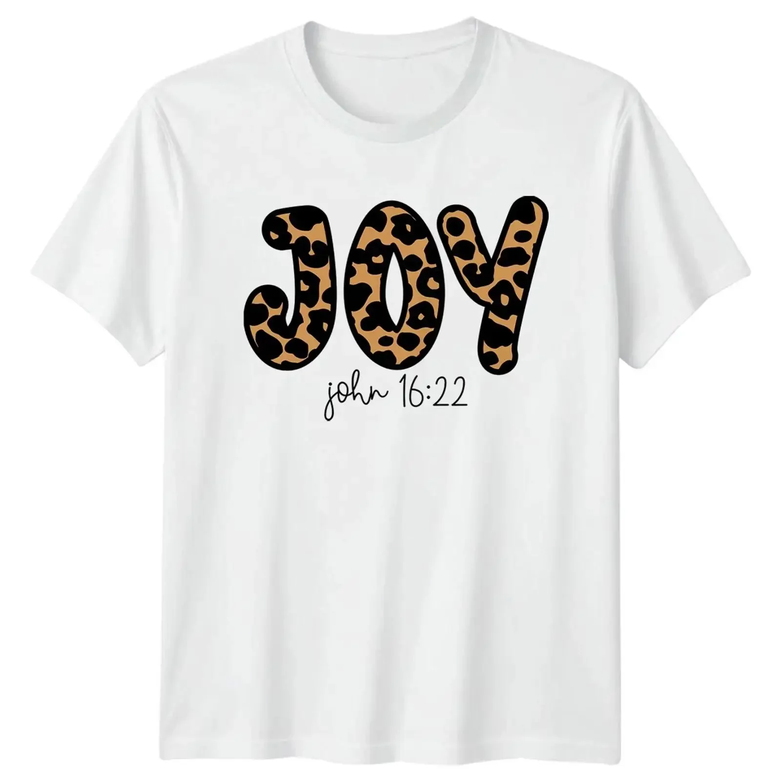 Фото Футболка Joy John 16 22 с христианским принтом и леопардовым узором, подарок на день рождения для нее, винтажная, с эффектом потертости, уличный стиль, дышащая. №1