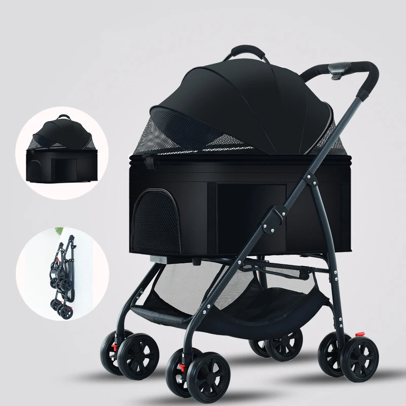 

Luxury Cat Dog Stroller Travel Carriers 4 Wheels Portable Folding Pet Stroller Pet Dog Trolley