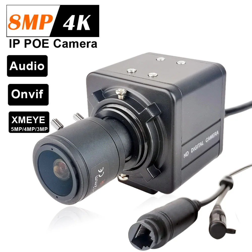 

H.265 POE HD 4K 8MP 2.8-12mm Manual Zoom Indoor IP Camera 5MP/4MP/3MP Audio Surveillance Video Onvif P2P Network BOX Cam