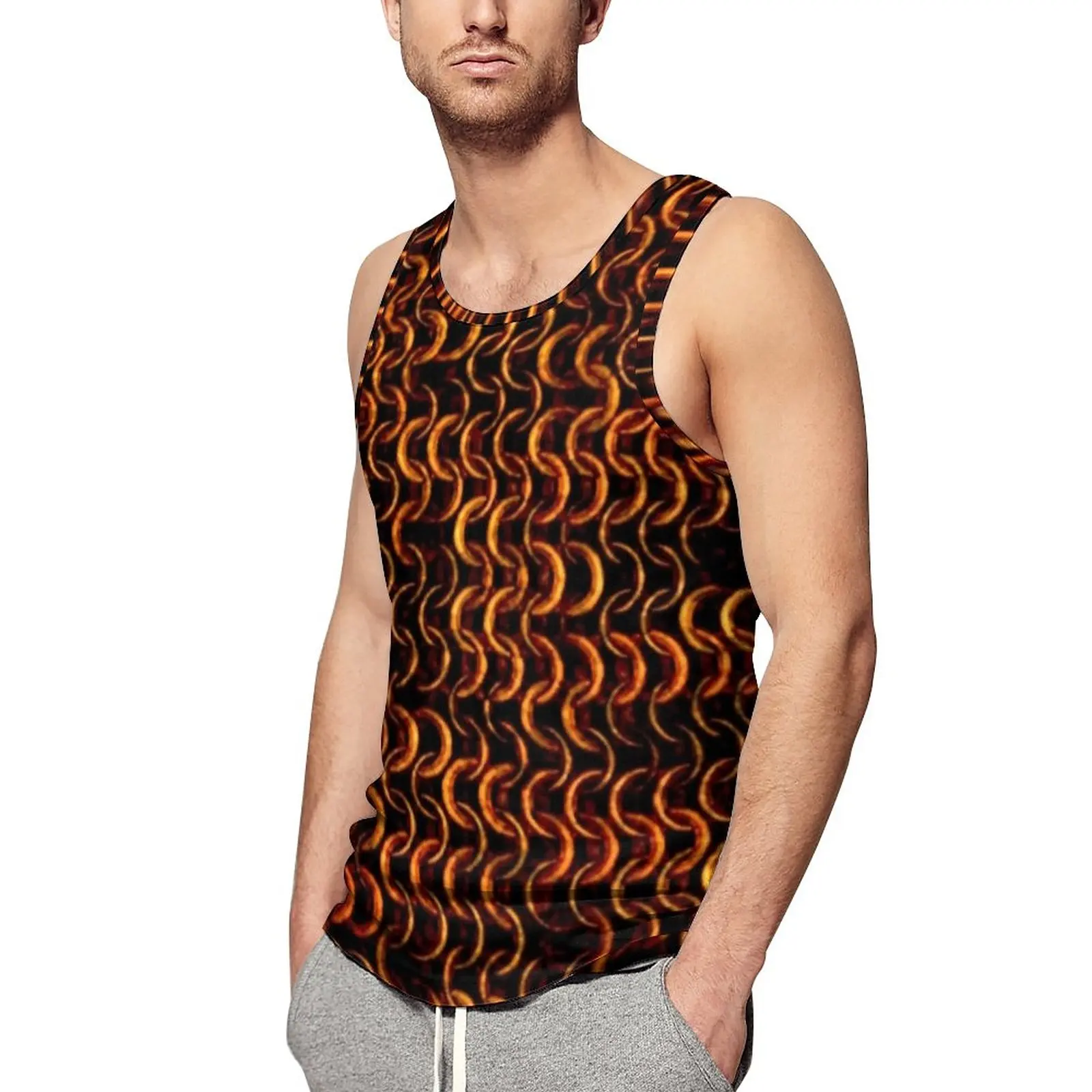 

Chain Print Tank Top Mens Colorful Bronze Tops Summer Graphic Bodybuilding Streetwear Oversize Sleeveless Vests