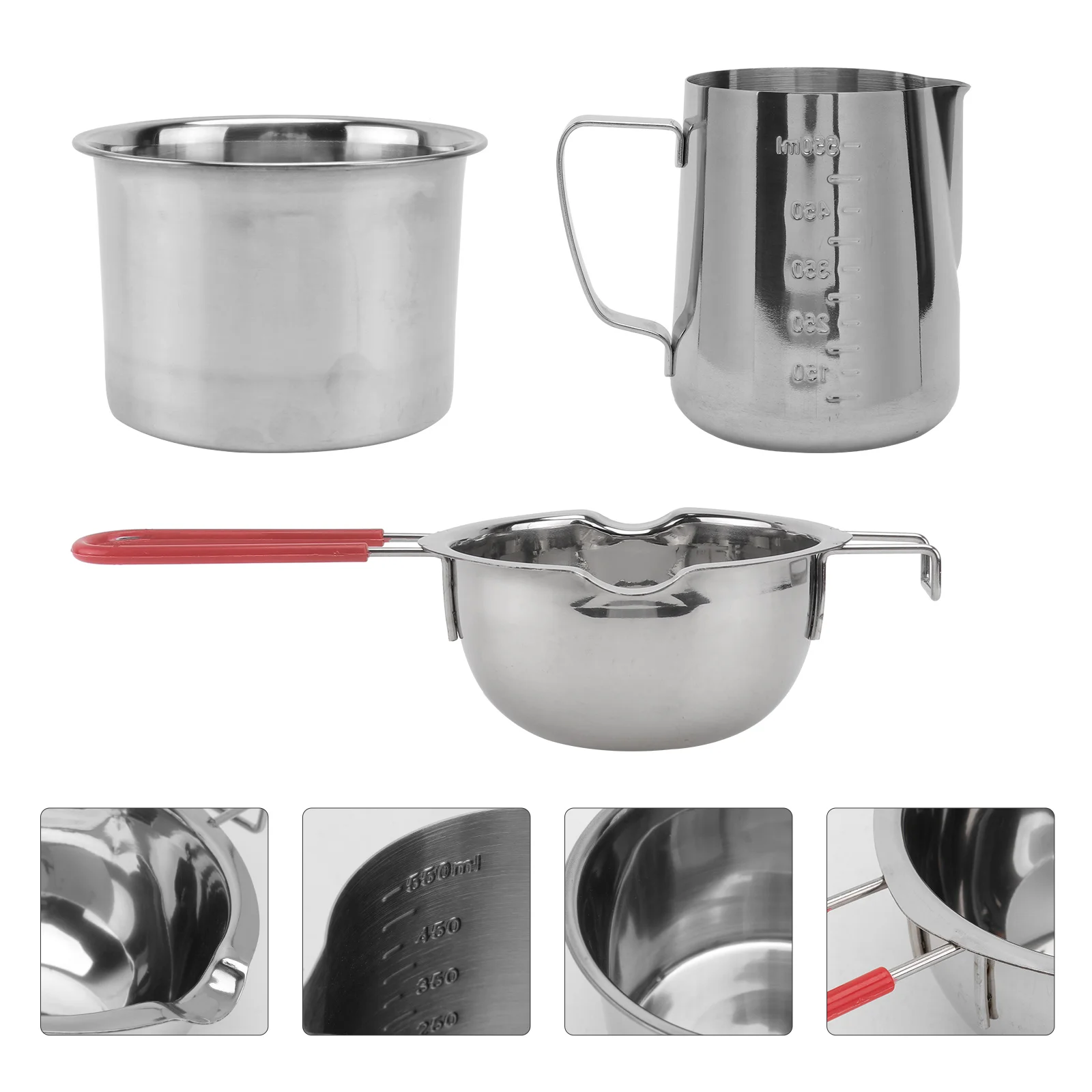 

Кастрюля для таяния масла, подогреватель, шоколадная чашка, кувшин для приготовления взбитого кофе, десертов, блинди, соусов, крема, нержаве...