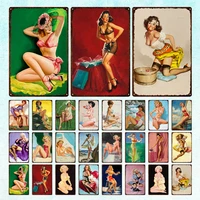pin up girl metal tin sign poster plate sexy lady vintage decor plate shabby metal plaque for garage man cave bar club home