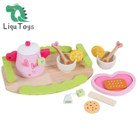 liqu wooden tea set for little girls wooden toys toddler tea set play kitchen accessories for kids tea party with play food
