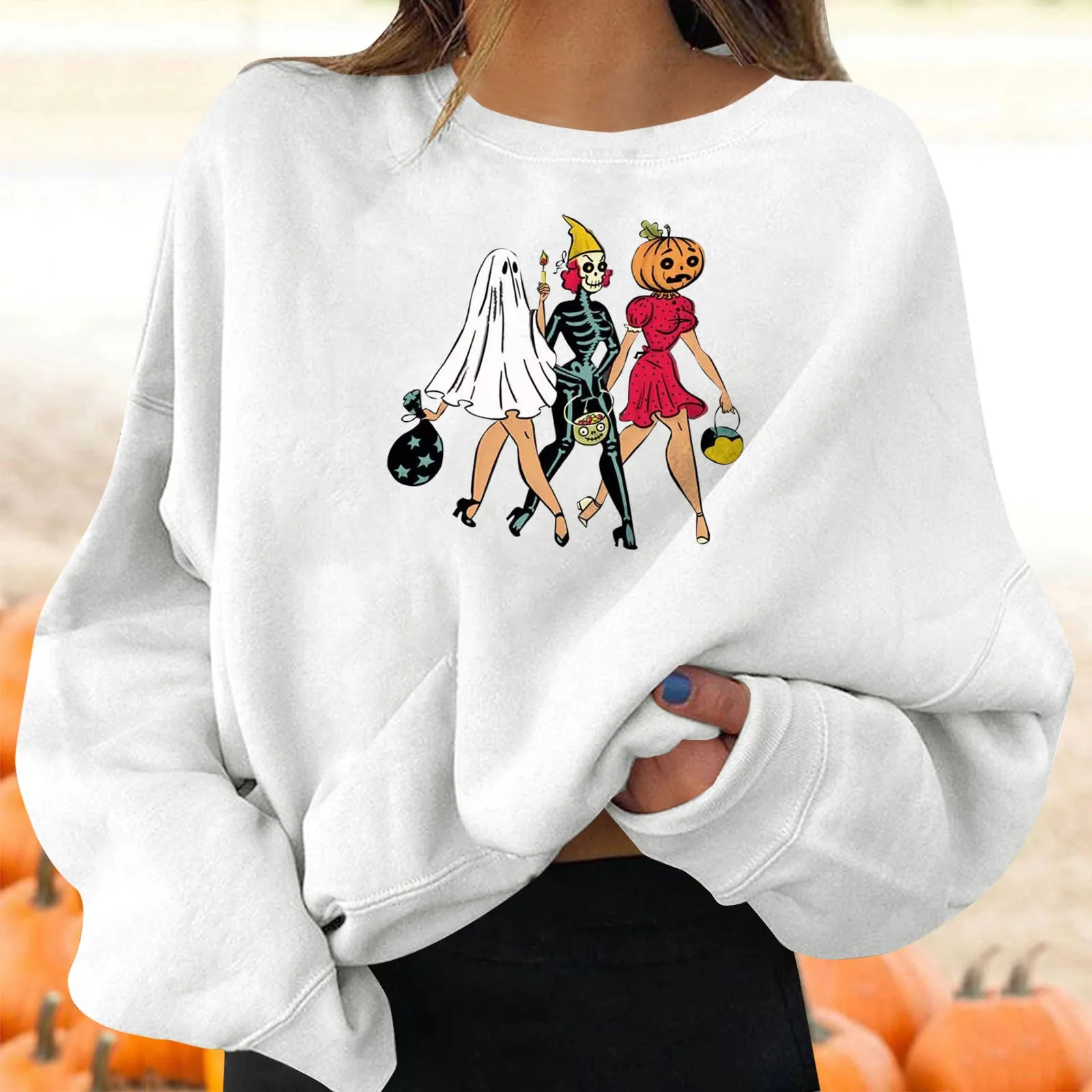 

Sweat Shirt for Women Women's Halloween Pullovers Fun Graphic Print Round Neck Long Sleeve Sweatshirt Big And Tall Hoodie Zip