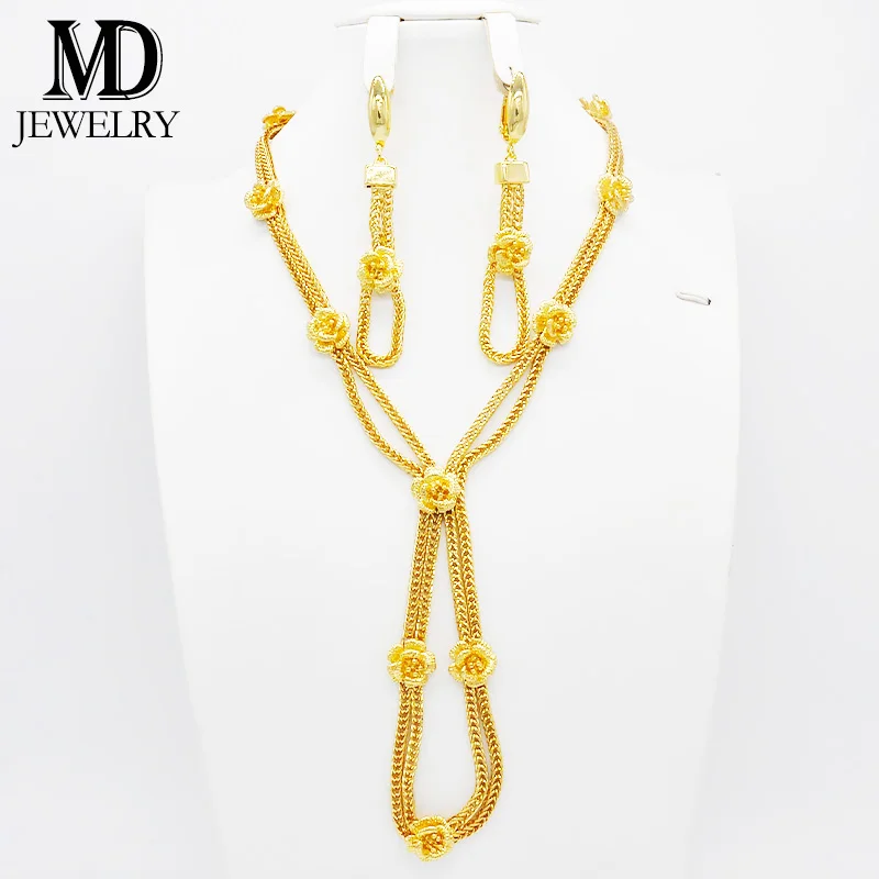 

Dubai gold color jewelry African bride wedding jewelry set ladies necklace earrings wedding gift