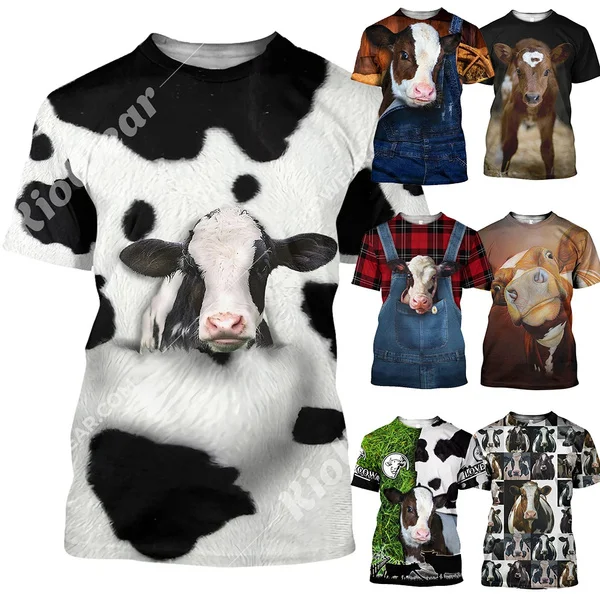 

New Summer Mens Womens Fashion Cow T-shirt Crazy Cow Print Short Sleeve Round Neck Casual Tee Plue Size