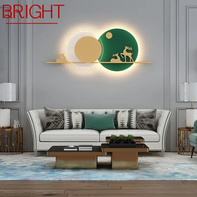 

BRIGHT Contemporary Green Wall Picture Lamp LED 3 Colors Creative Deer Landscape Sconce Lighting for Home Living Room Bedroom