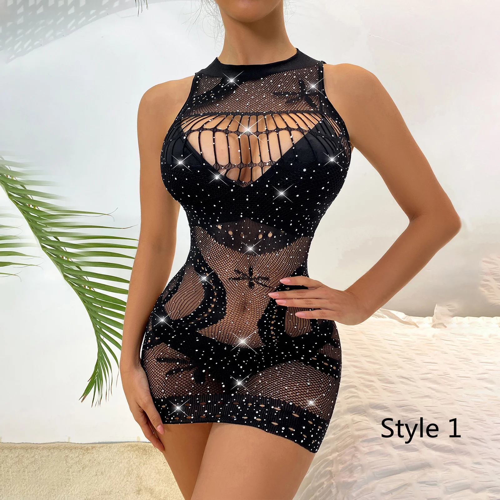 Модное блестящее Сетчатое нижнее белье со стразами эластичное пикантное платье