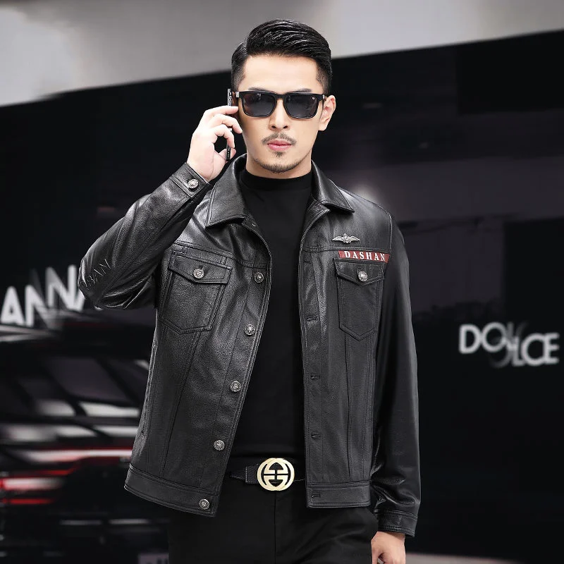

Genuine Leather Jacket Cowhide Men's Short Leather Jacket Spring Black Motorcycle Jackets for Men Clothing Chaquetas