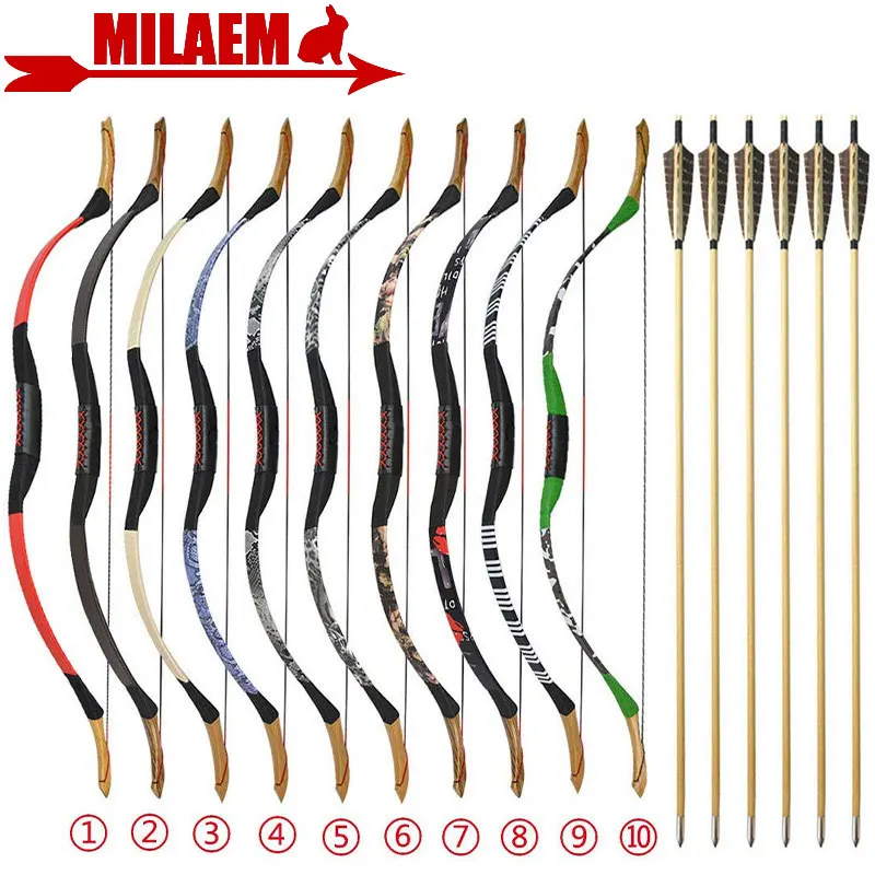 60inch 25-55lbs Archery Traditional Bow Longbow Bow Wooden Arrow Turkey Feather Bow And Arrow Hunting Shooting Accessories