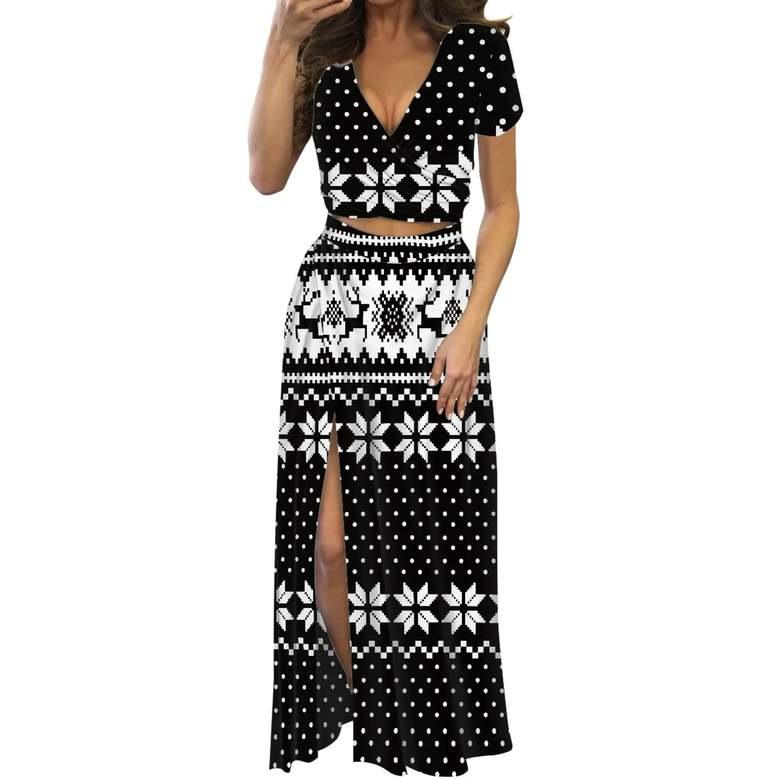 Женские платья 2023 платье из двух частей с разрезом и принтом татуировками