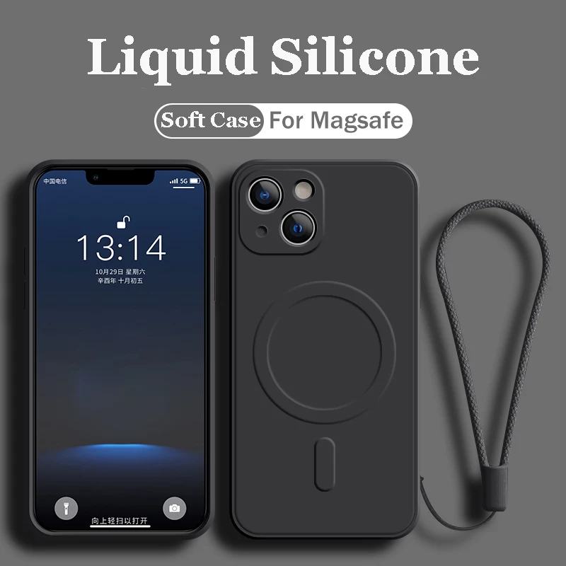 Магнитный чехол с беспроводной зарядкой для iPhone 15 12 13 14 Pro Max Mini 11 XR XS X 7 8 Plus жидким