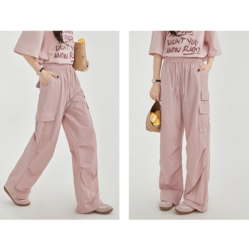 Женские легкие прочные повседневные брюки-карго с высокой талией и карманами из