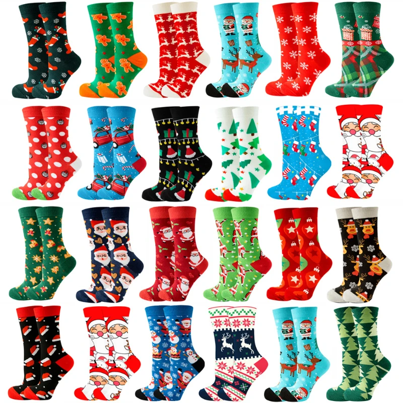 

New Santa Elk Tide Socks Christmas Tree Geometric Cotton Socks