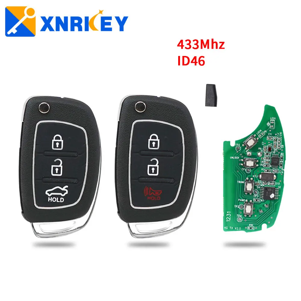 

XNRKEY 3/4 Button Flip Folding Remote Car Key ID46 Chip 433Mhz for Hyundai HB20 Santa Fe I20 IX35 IX45 for Mistra Car Key