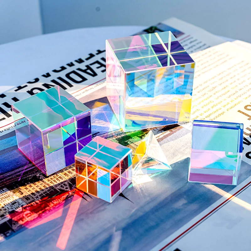 Фото Мини K9 Кристаллическая призма Куб Оптическое стекло RGB Дисперсия Призма X-Cube для преподавания физики Художественный декор Изготовление ювелирных изделий Ремесло DIY №4