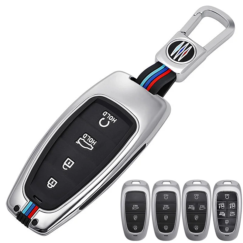 

1x Zinc Alloy + Silicone Car Key Case Cover for Hyundai Solaris Sonata Hybrid NEXO NX4 New Grand Santa Fe Tucson 2020 2021 2022