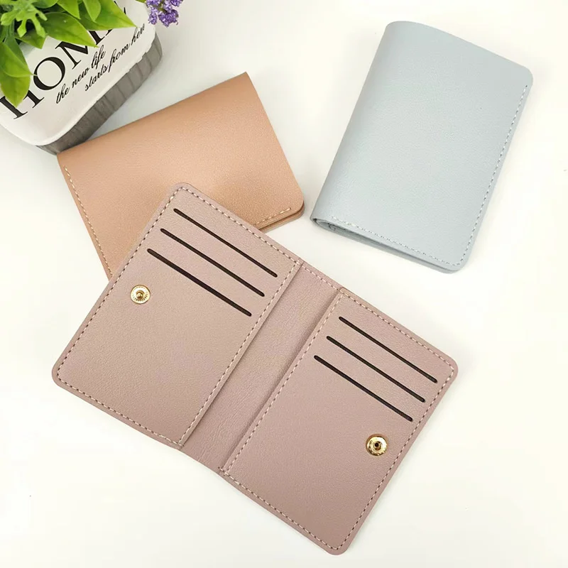 

Solid Color Glossy Small Wallet for Women Short Simple Women's Purse with Buttons Driver's License Credit Card Bag