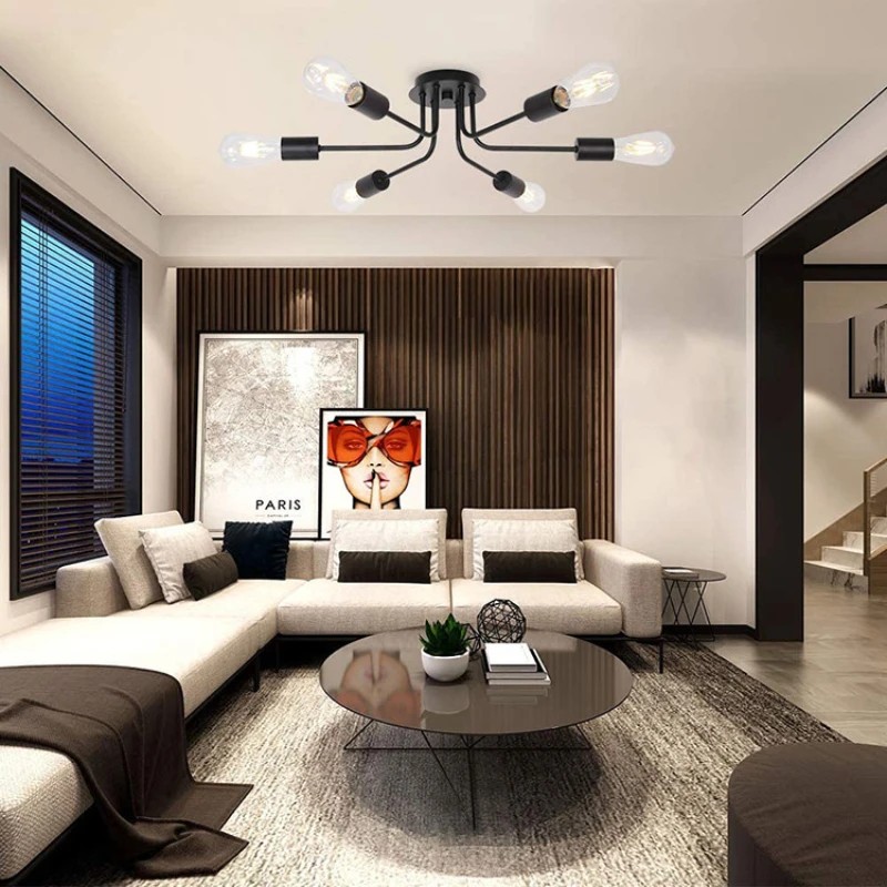 

American Retro Iron Art Industrial Ceiling Lamp Living Room Dining Room Iron Art Shaped Curved Chandelier Creative Lights