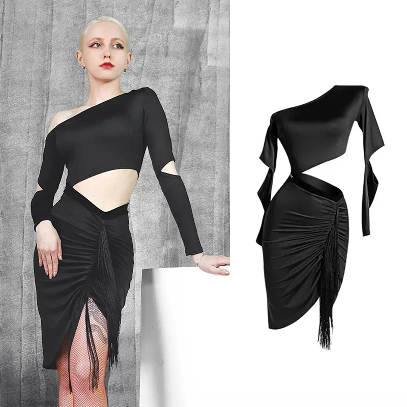 

Женское платье для латиноамериканских танцев, с открытыми плечами и бахромой