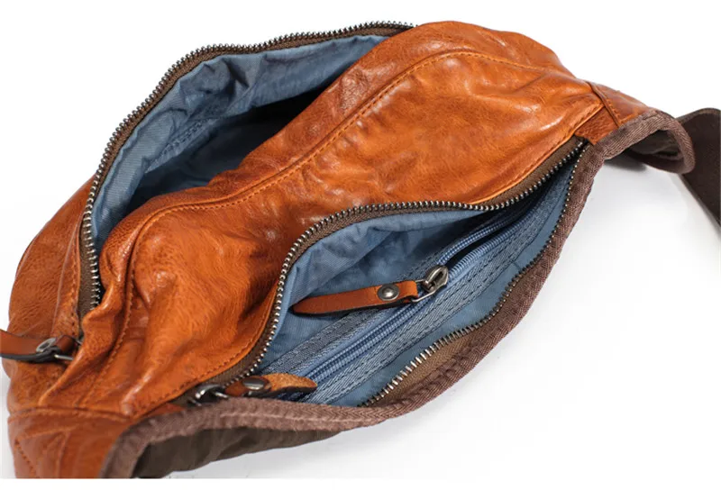 Vintage pleated high-quality top layer cowhide men's chest bag fashion weekend daily natural genuine leather sports shoulder bag