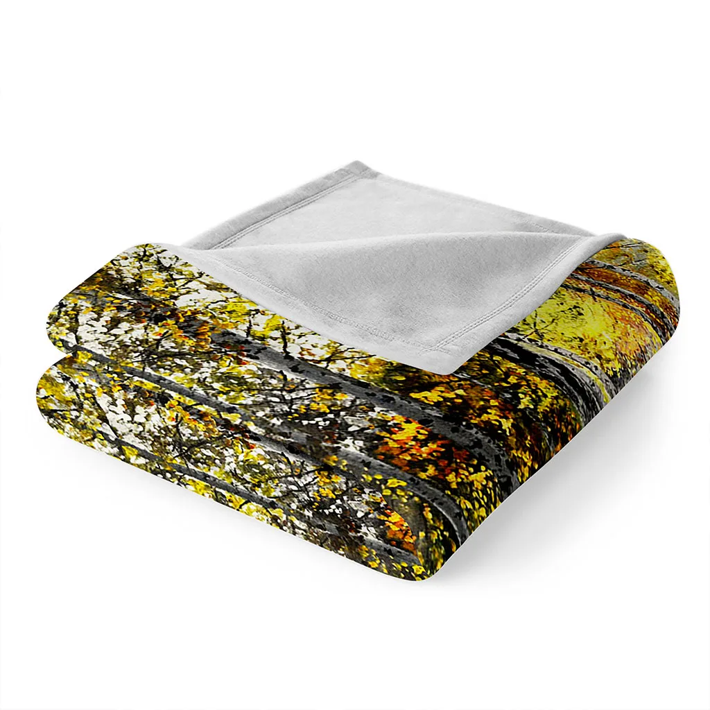 HUANZHUANG Плед Для Кровать Принт Двойной Диван 3D Пейзаж Березового Леса Одеяло Шерпа