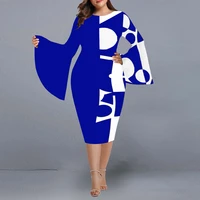 printing plus size womens clothing flared long sleeve dress sexy party dress cocktail robe fashion designer hip wrap bodycon