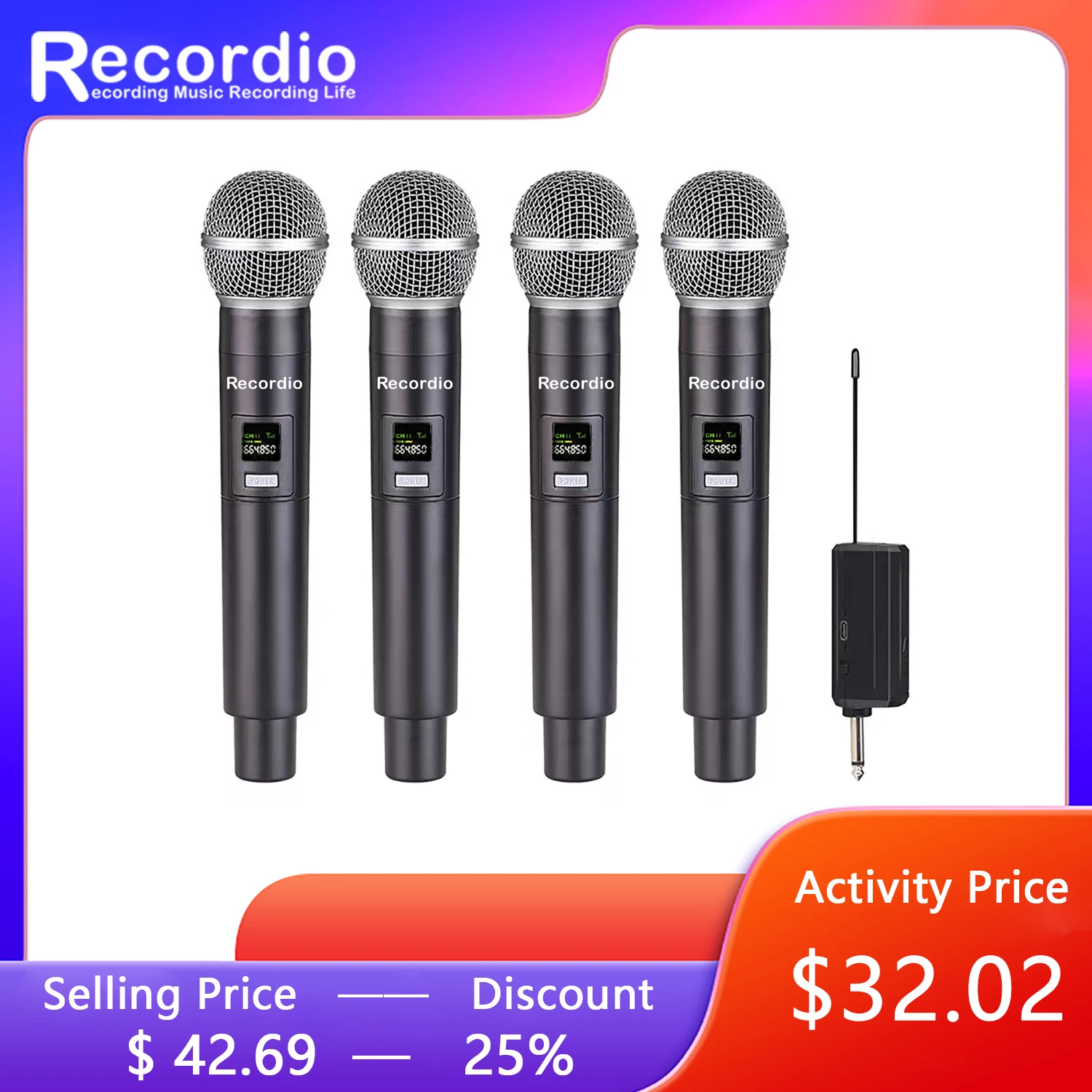 

GAW-RM58 2022Newest 4 Channel 6.35MM UHFWireless Microphone Karaoke Speaker Performance Outdoor Audio DJ Singing Ktv Conference