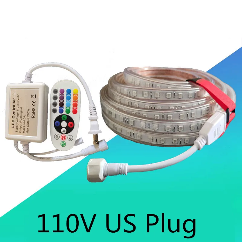 

AC 110V LED Strip US Plug RGB LED Light Waterproof Casing AC110V Flexible Neon Lights Outdoor Decor Lamp 24 Keys 6M 9M 12M 15M