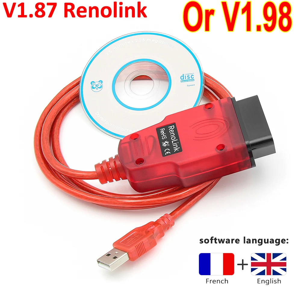 Лучший Renolink V1.98 для Renault OBD2 ECU Программатор Reno Link 1.87 диагностический кабель USB