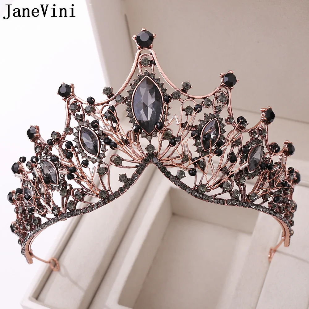 

Винтажные готические женские тиары jaevini, Черные Свадебные короны с бусинами и кристаллами в стиле барокко, для выпусквечерние вечера, сваде...