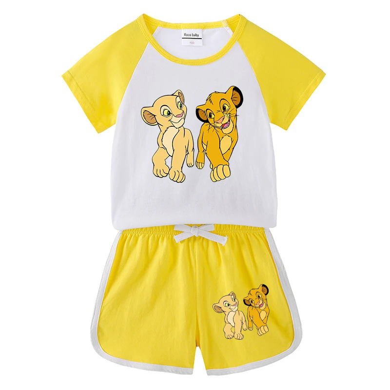 

Disney The Lion King Simba Short Sleeve T Shirt&shorts Two Piece Outfits Set Summer Kids Clothes Tracksuits Teen Boys Clothing