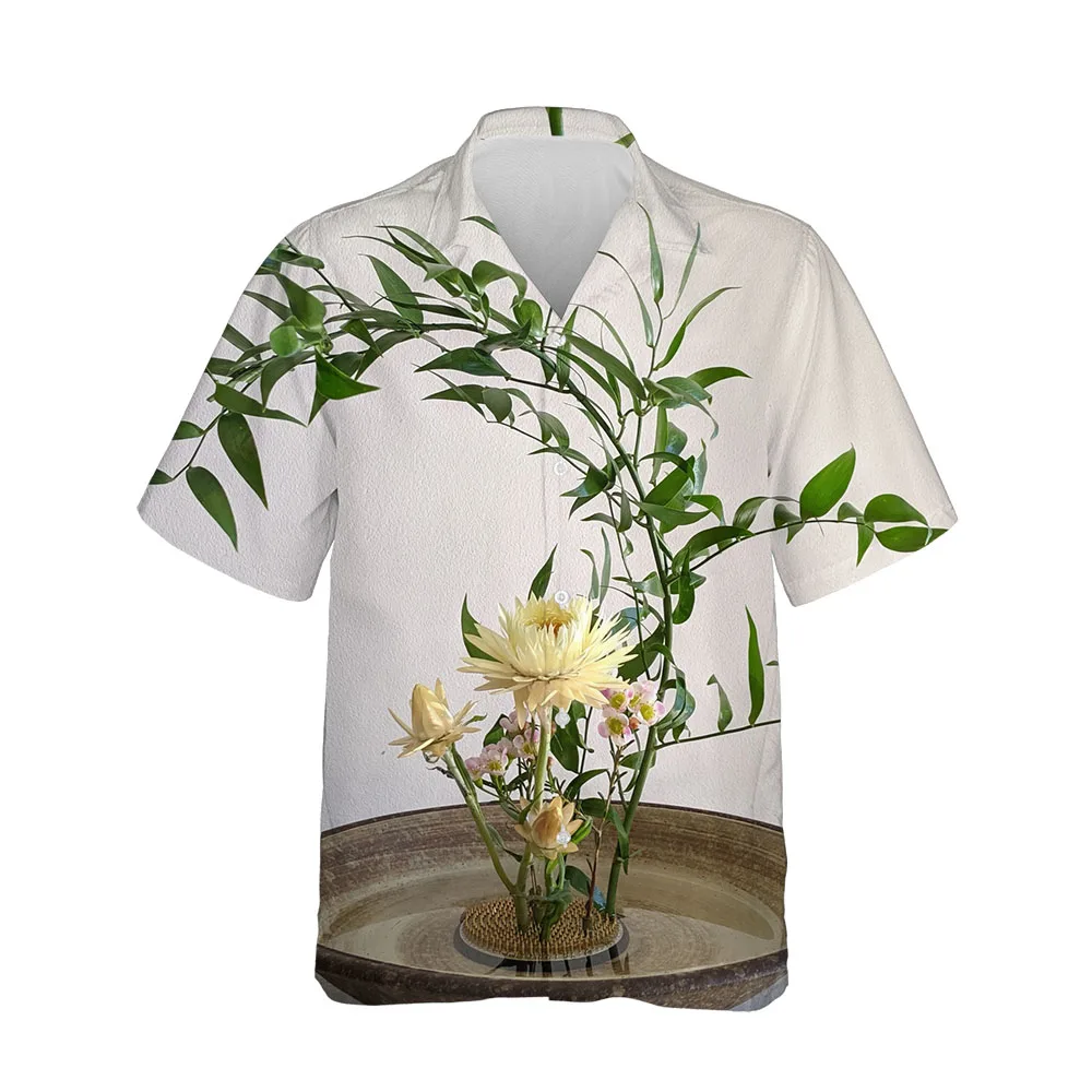 Jumeast Peony Flower Blouses Printing Pattern Summer Short Sleeve Mens Shirt Single Breasted Oversized Shirts For Men Streetwear