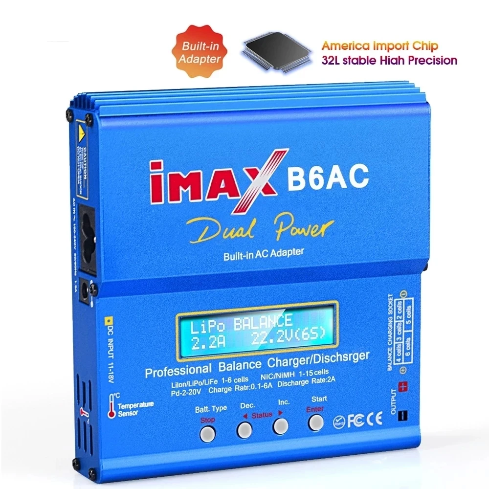 

Балансир IMAX B6AC 80 Вт для зарядного устройства Nimh Nicd Lipo LiFe Li-Ion Pb, синий и серый