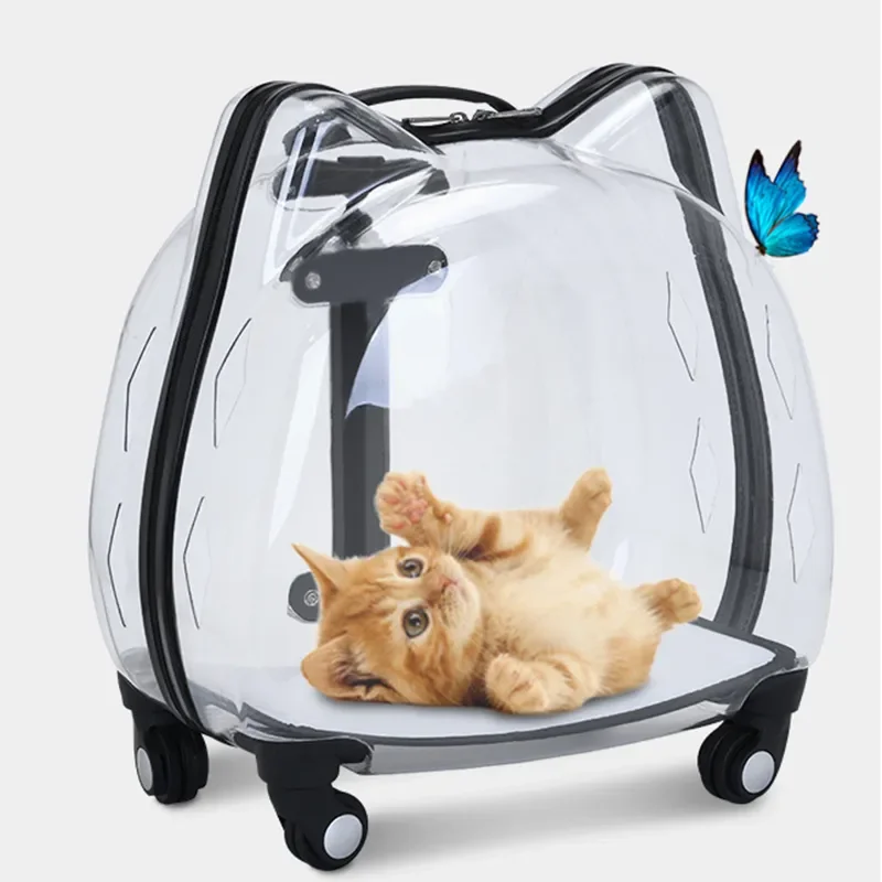 

Прозрачная Дорожная сумка на колесиках для собак и кошек, сумка для багажа в виде капсулы, портативный модный рюкзак, пузырьковая коробка