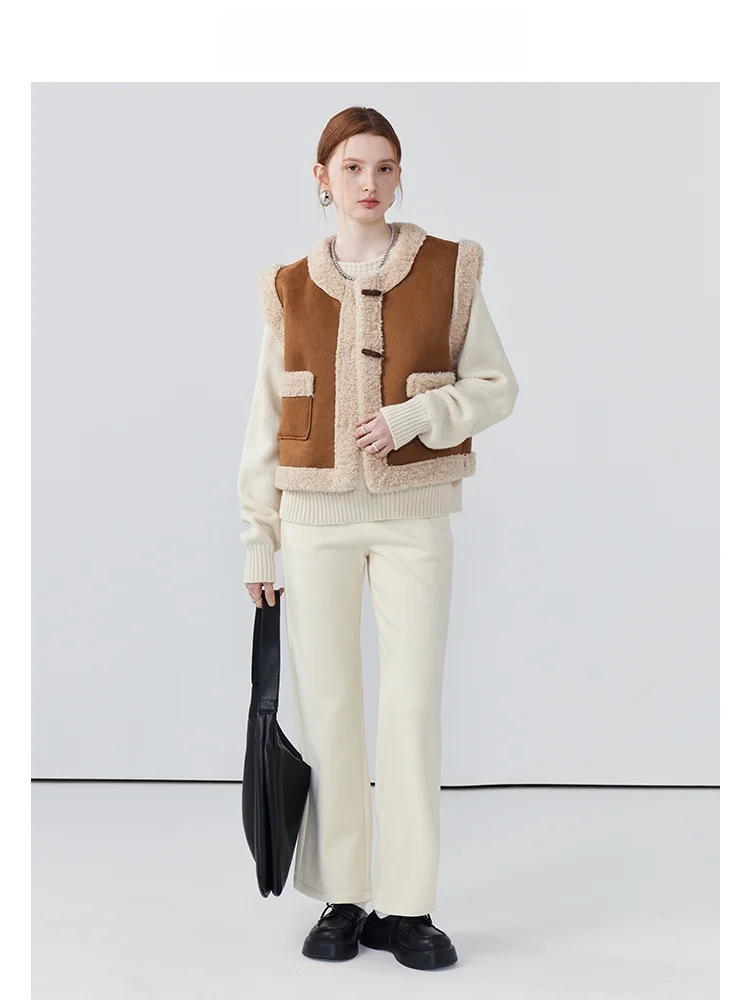 La Chapelle новый зимний лоскутный жилет из овечьей шерсти женский меховой