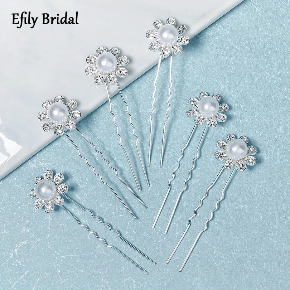 

6pcs/lot Pearl Flower Wedding Bride Hairpins Rhinestone Bridal Hair Accessories for Women Jewelry Headpiece Prom Bridesmaid Gift